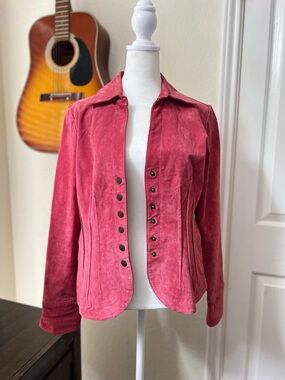 Women's Pink Suede Button-Front Jacket